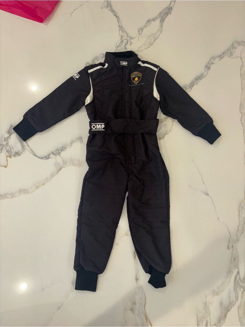 Lamborghini Kids Black Racing One-Piece Bodysuit with White Accents